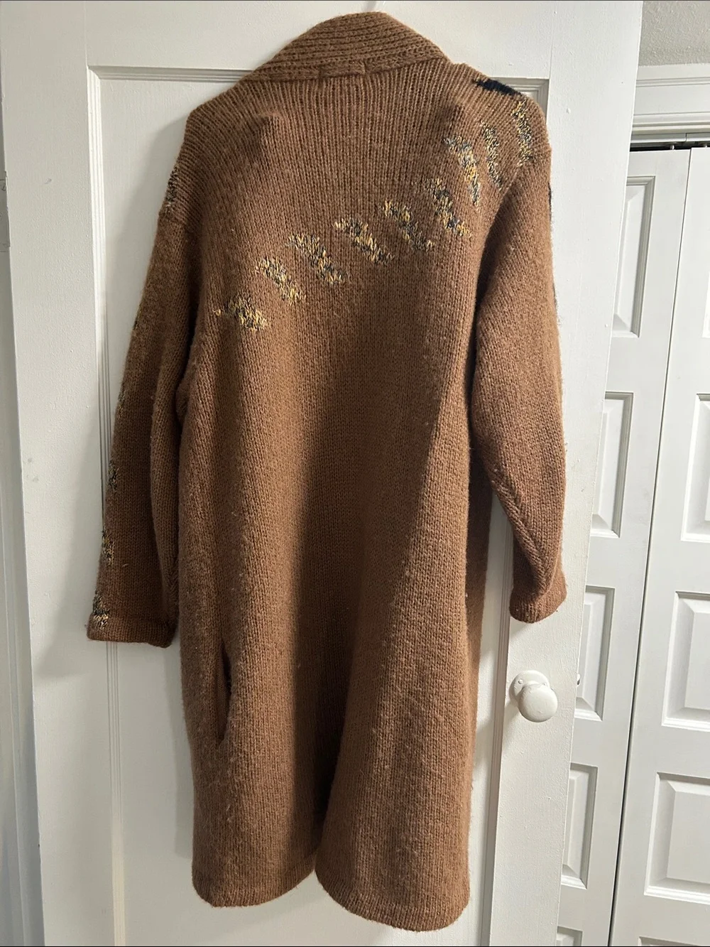 Vintage Brown Graphic Open-Front Cardigan Sweater -Mohair